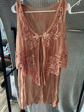 Pretty Angel Dusty Rose Embroidered Sheer Overlay Dress
